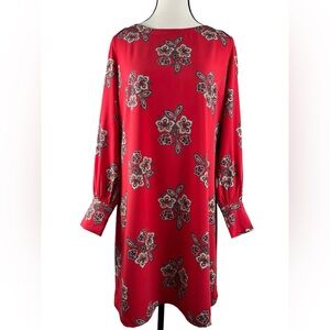 LOFT Red Floral Paisley Long Sleeve Shift Dress | 6